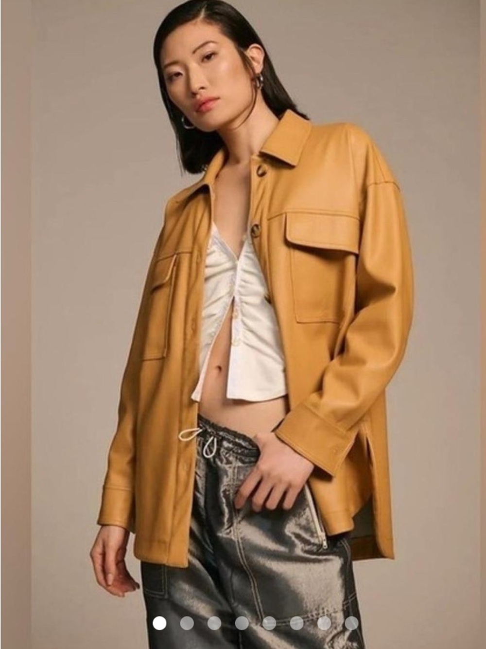 Anthropologie Women's Vegan Leather Boho Mustard Oversized Shacket Jacket M